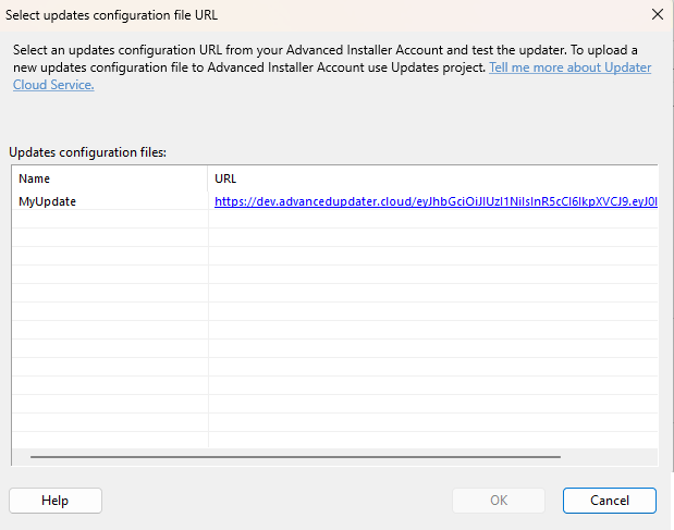 Select updates configuration file