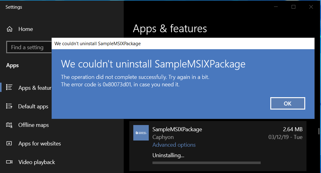 Uninstall error