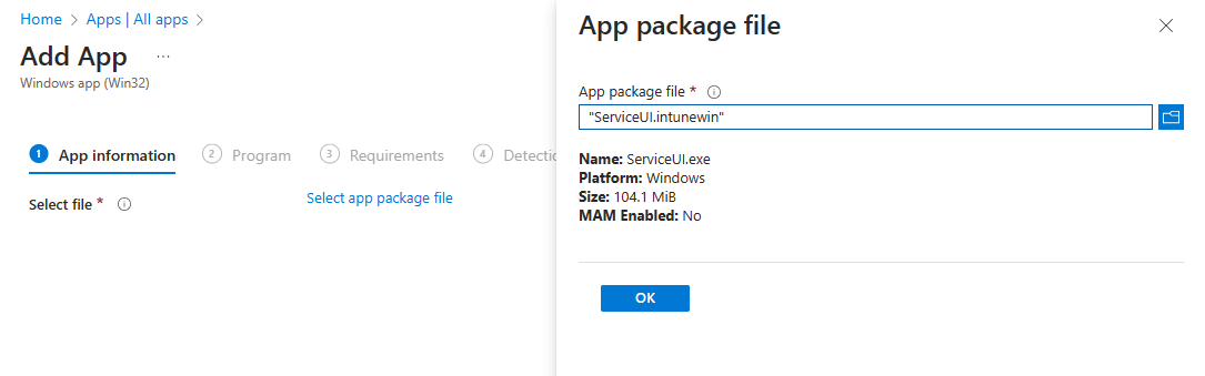 select .intunewin file