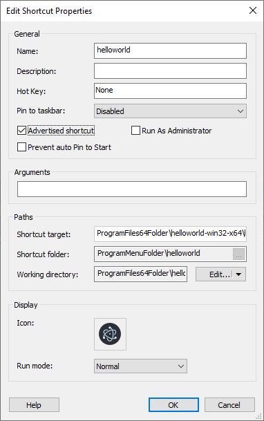 Edit Shortcut Properties in Advanced Installer