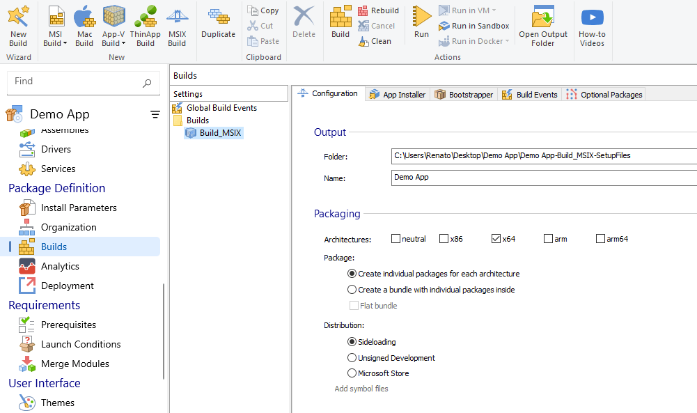 Builds view in Advanced Installer Builds view in Advanced Installer