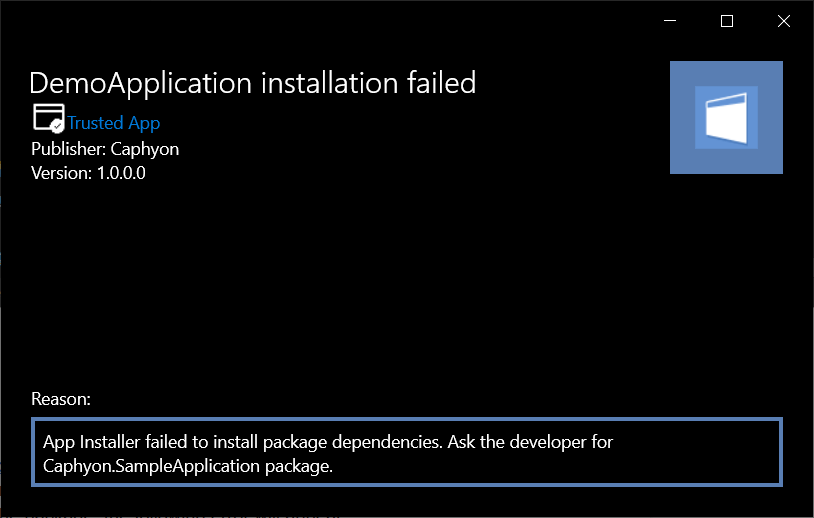 Demo Installation Fail message in Advanced Installer
