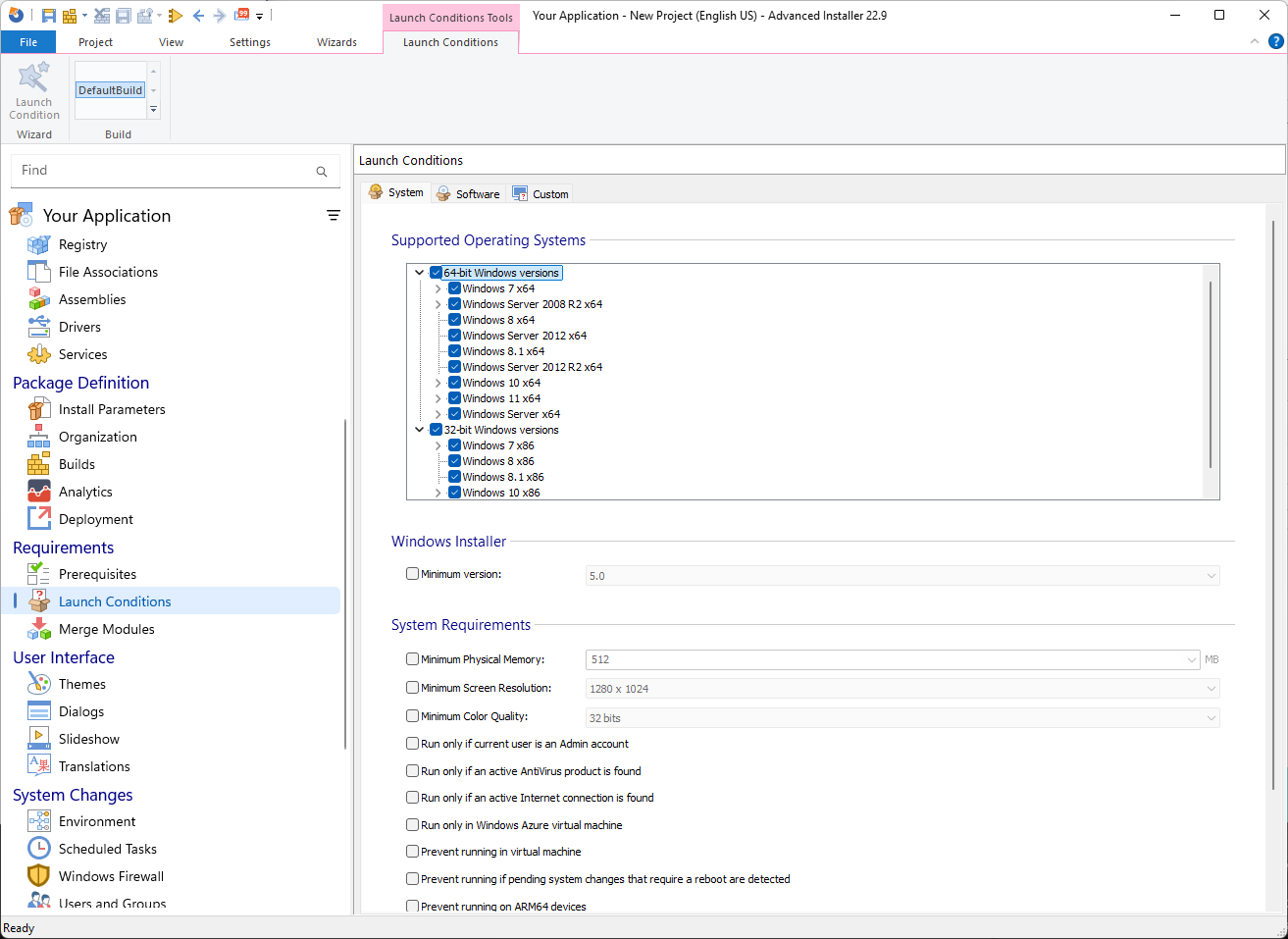 Advanced Installer Launch Conditions Page Advanced Installer Launch Conditions Page