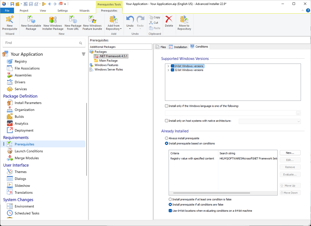 Advanced Installer Prerequisite Conditions Advanced Installer Prerequisite Conditions