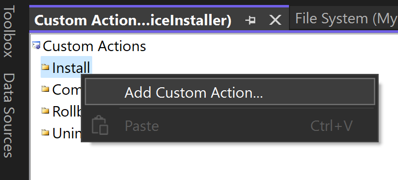 Add Custom Action Install