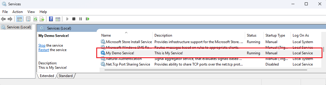 My Demo Service view in Local Services My Demo Service view in Local Services