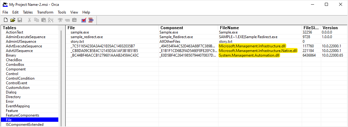 Short-names in the File table