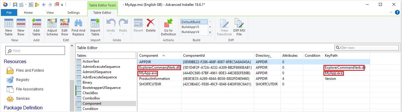 Table Editor Key Path Component