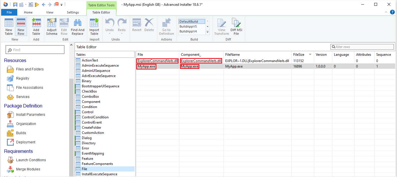 Table Editor - separate components for each file