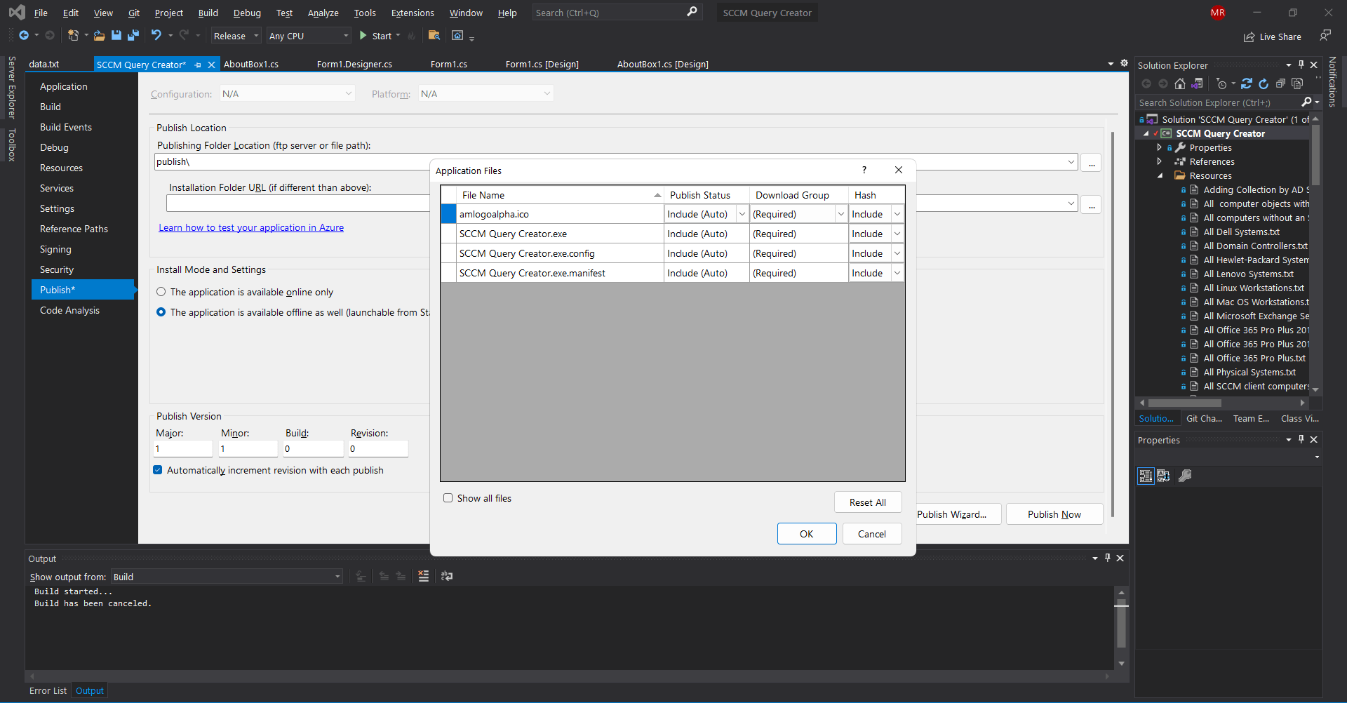 Visual Studio ClickOnce Files