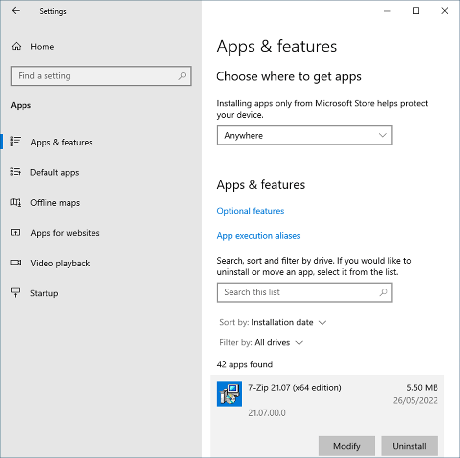 Windows 10 - Apps and Features