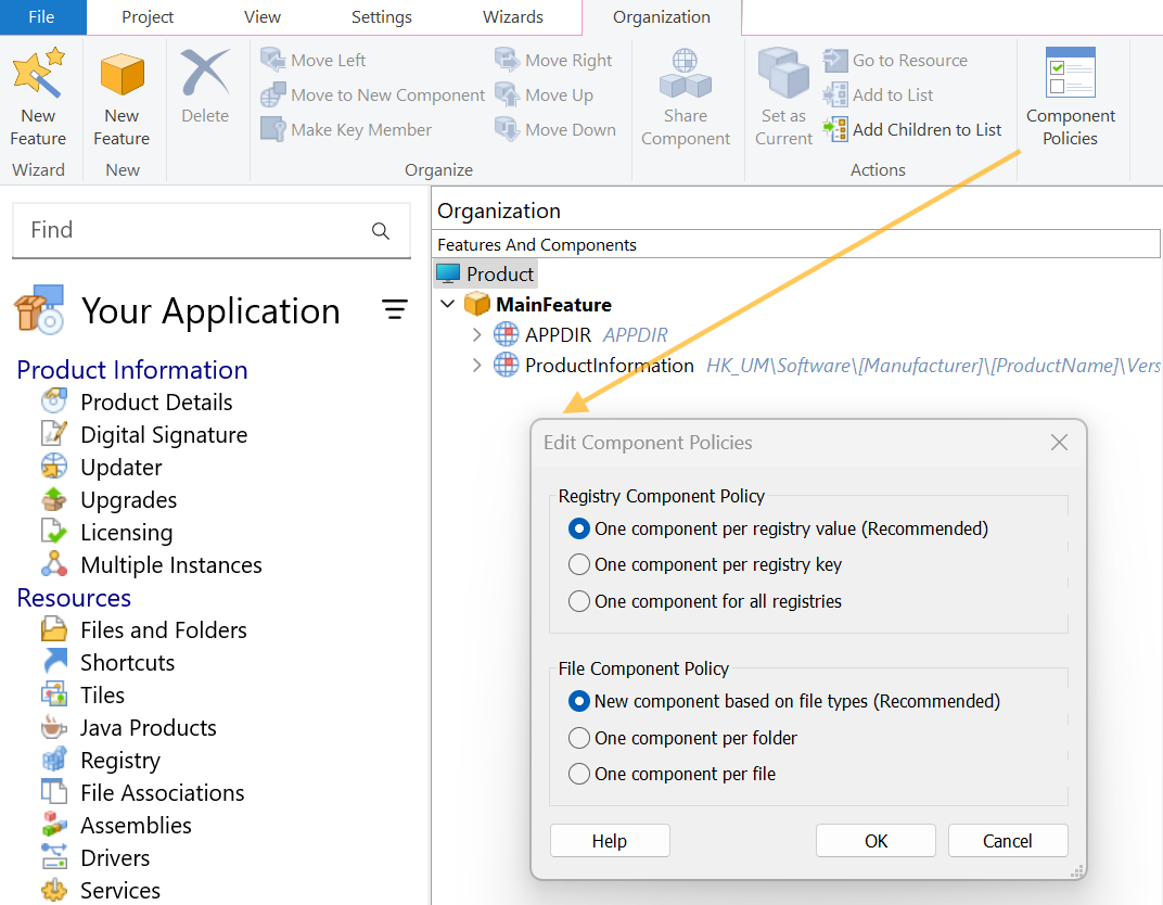 Edit Component Policies Dialog