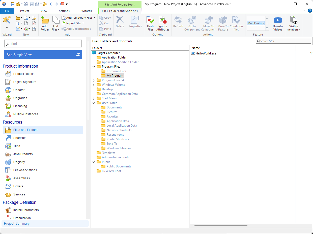 Advanced Installer Files and Folders