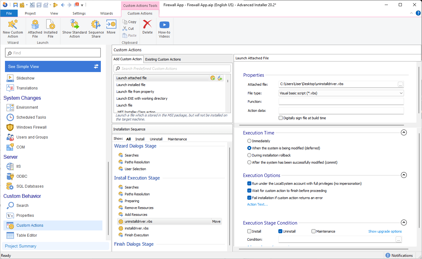 Custom Actions Uninstall Driver