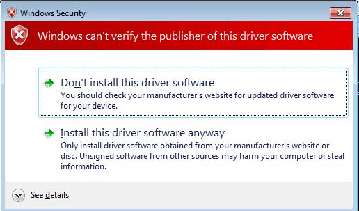 Driver install warning