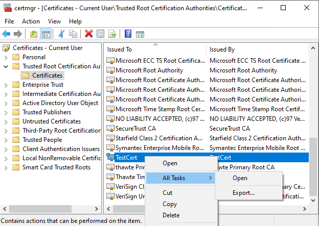 Export certificate manually