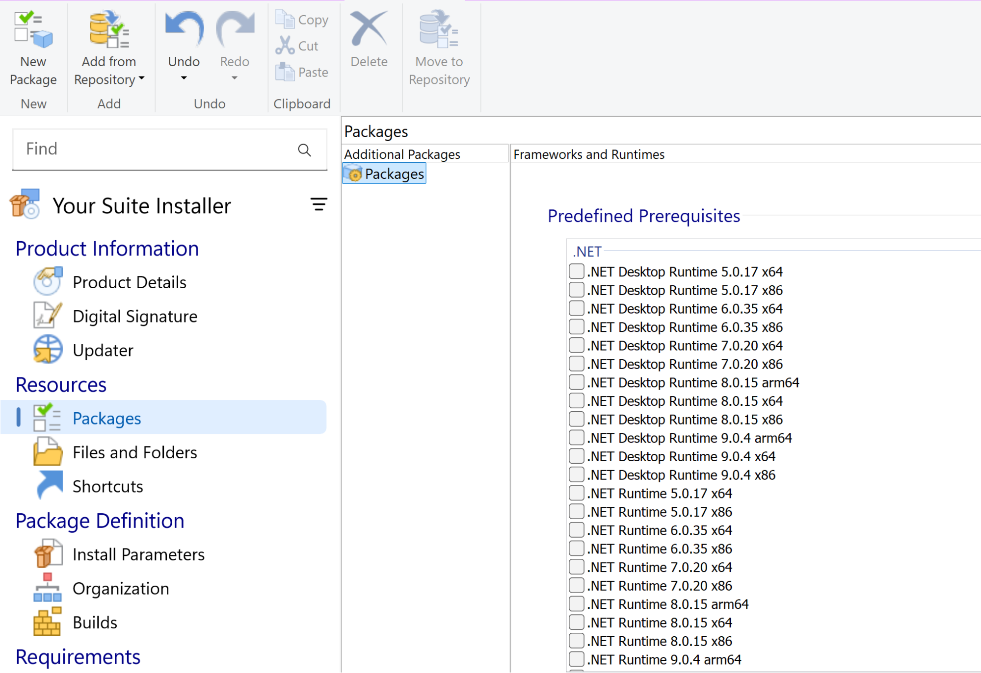 Select a package from the Predefined Prerequisites Select a package from the Predefined Prerequisites