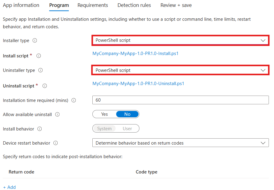 PS script upload option for Win32 Apps