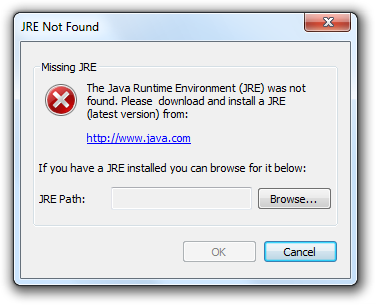 Missing JRE error message