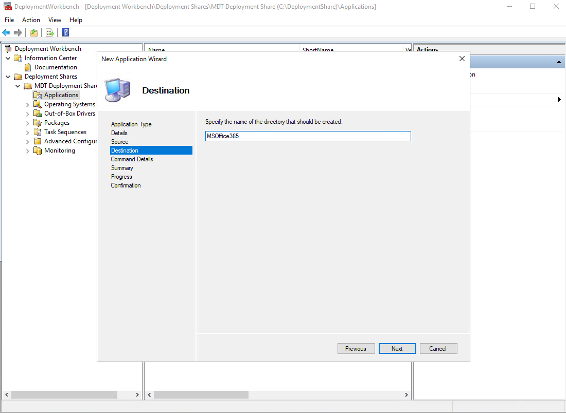 Destination directory in MDT Deployment Workbench Destination directory in MDT Deployment Workbench