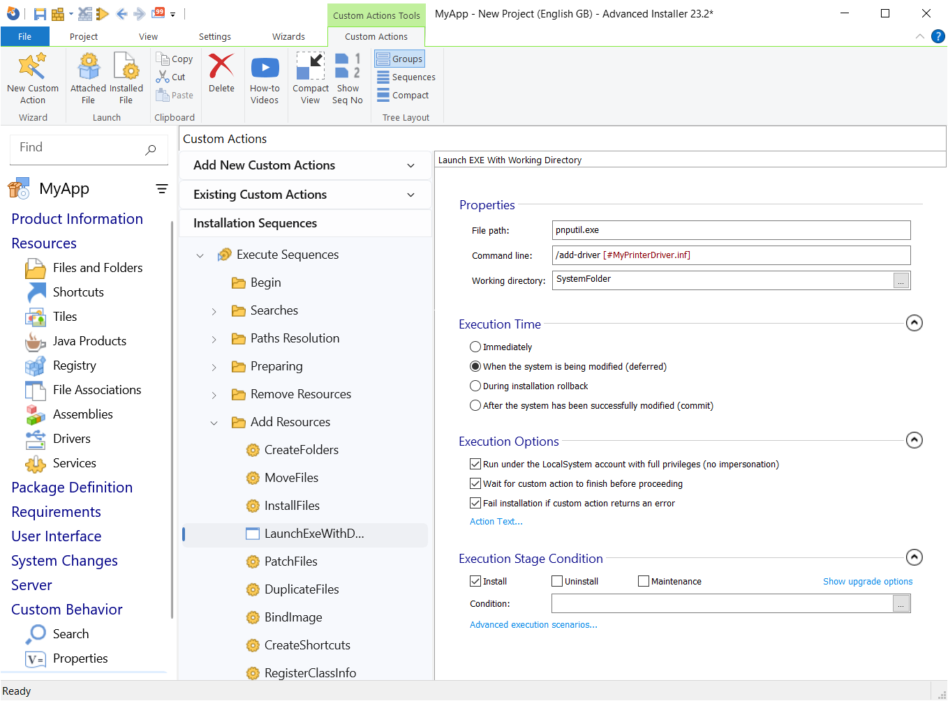 InstallExecuteSequence table in Installation Sequences in Advanced Installer