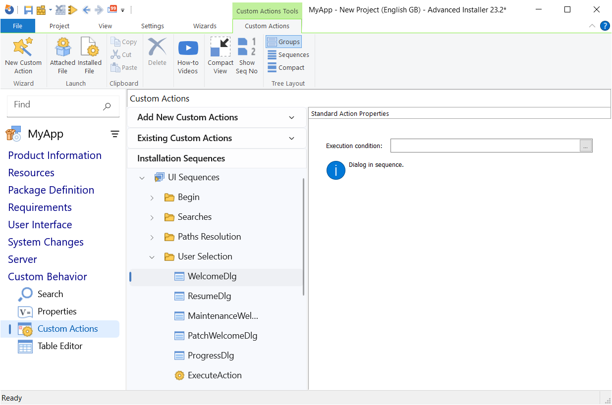 InstallUISequence in Installation Sequences in Advanced Installer