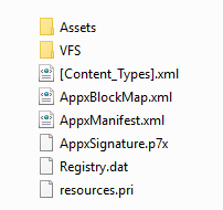 Contents of an extracted MSIX package