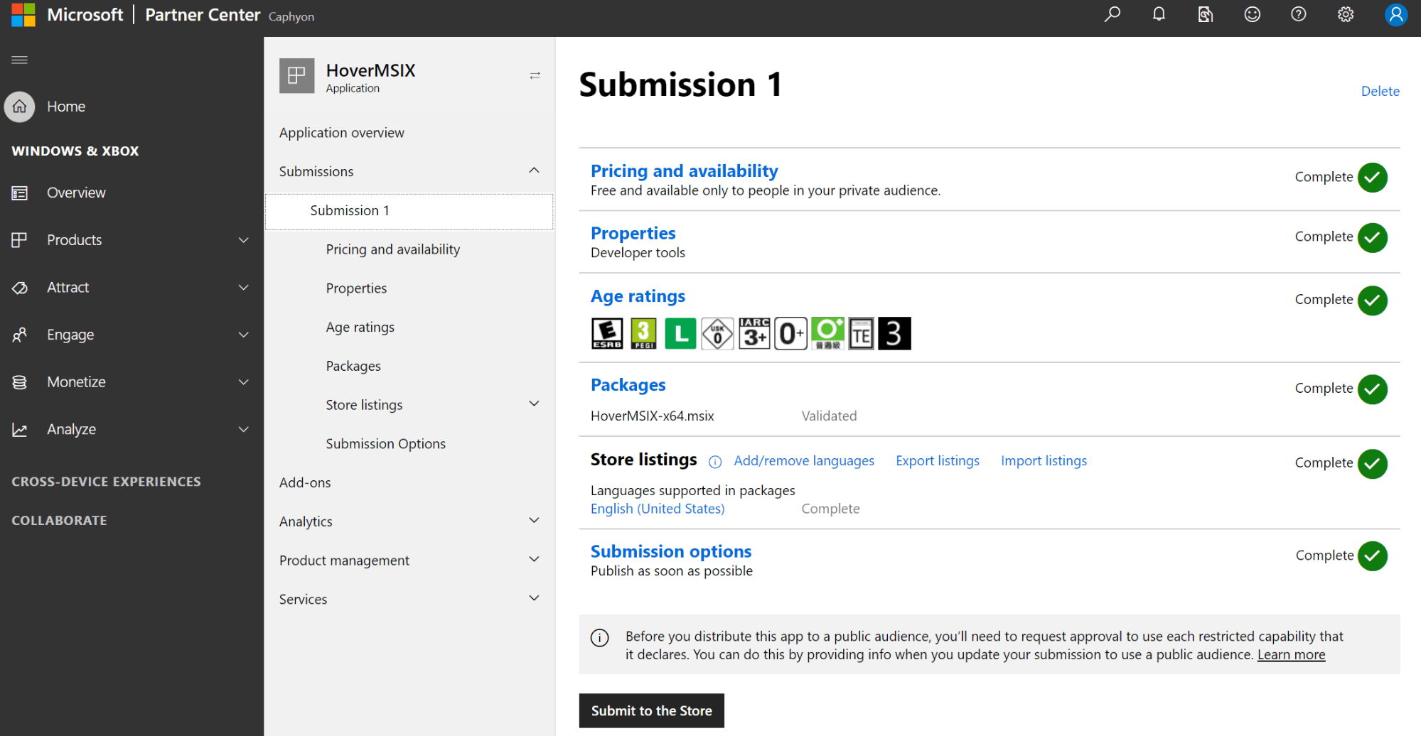 Submission 1 overview page