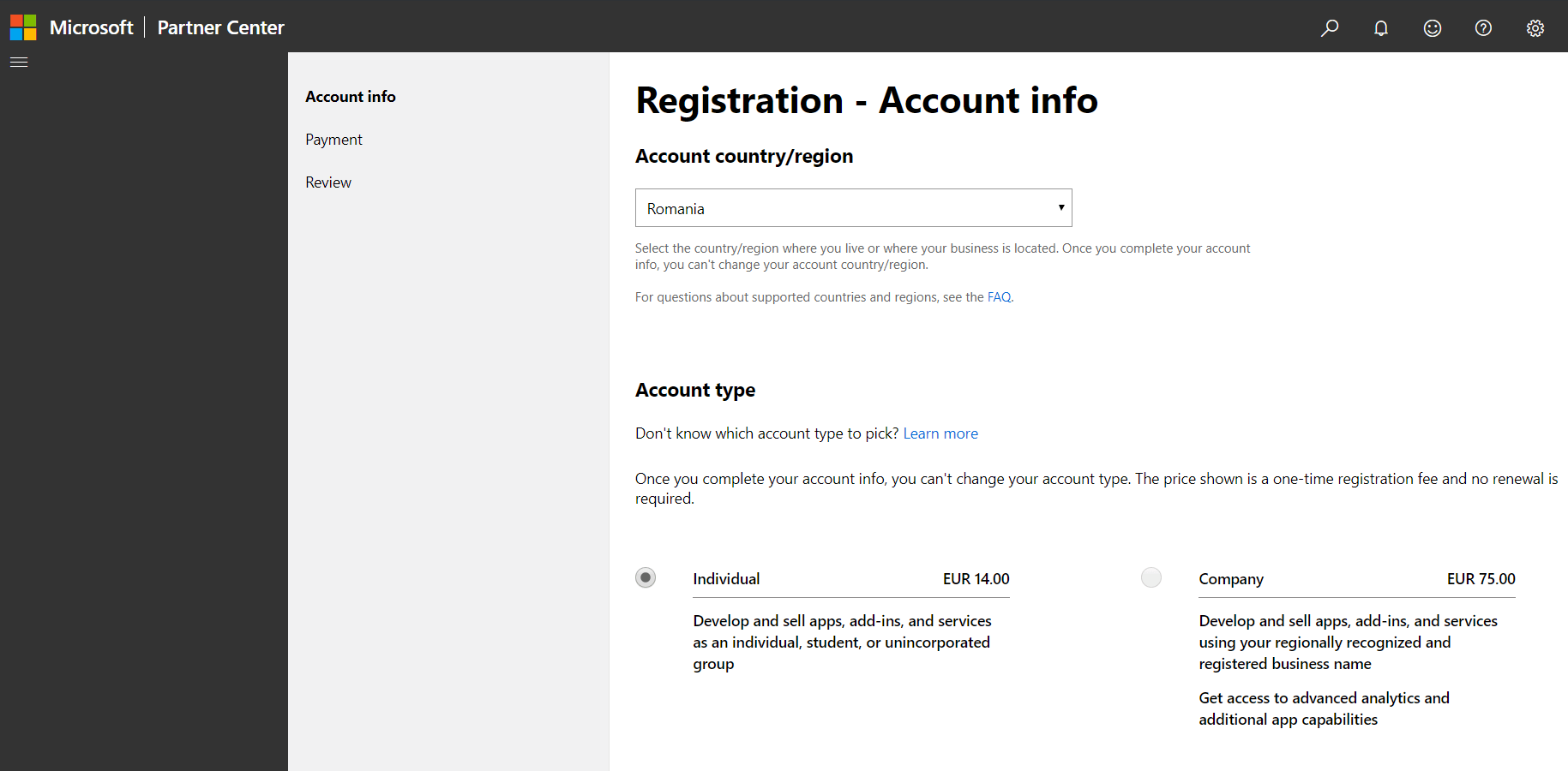 Create developer account