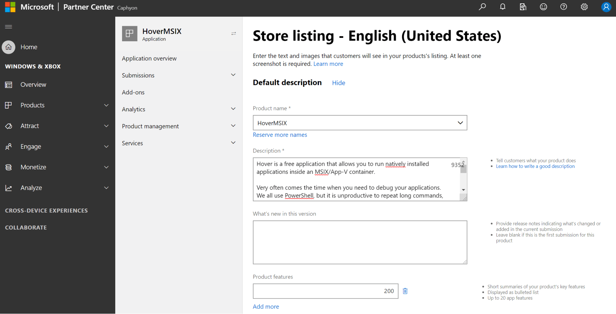Store listing English