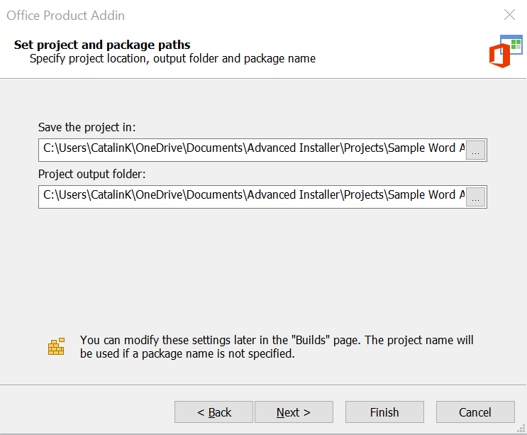 Define the project file location and the output folder