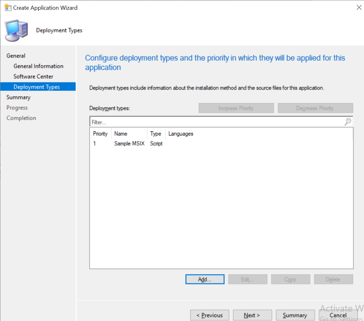 Configure deployment type and priority for the applications