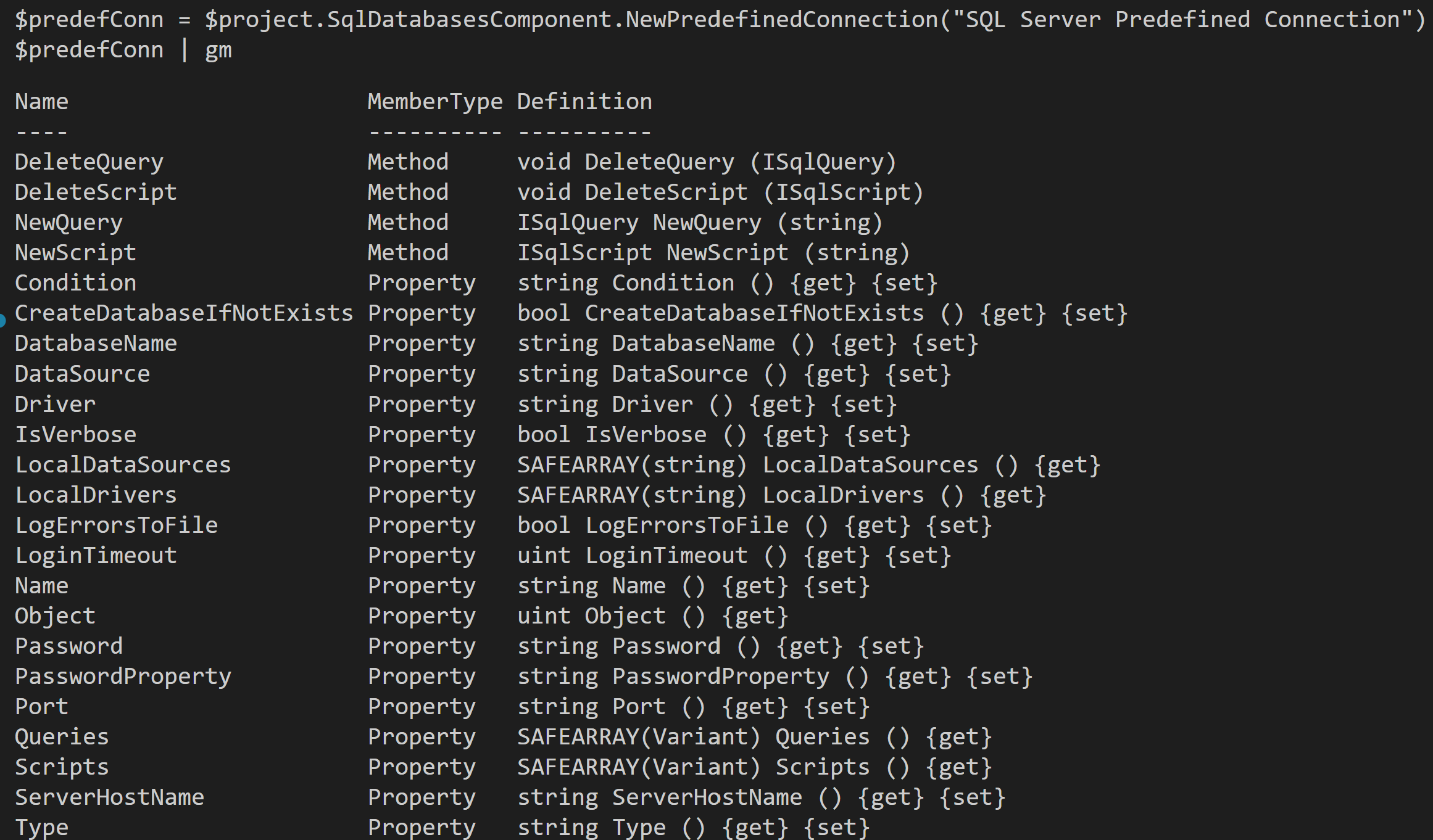 Isqldatabasescomponent predefined connection Isqldatabasescomponent predefined connection
