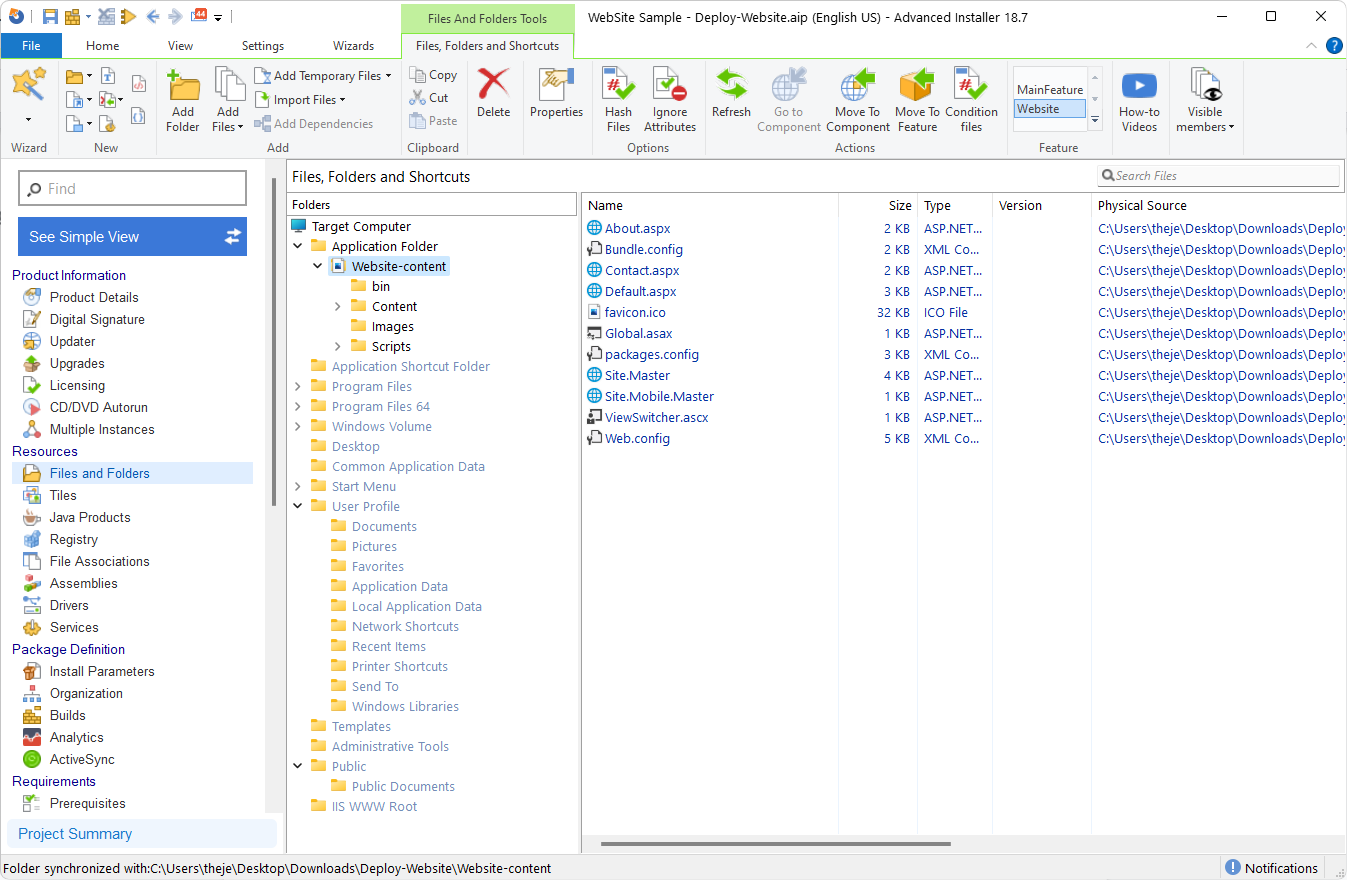 IIS Files and Folders Page