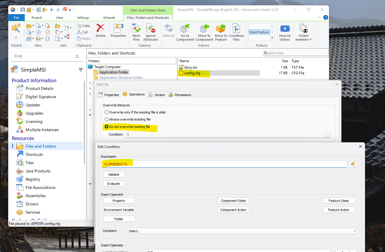 Edit File Operations in Advanced Installer