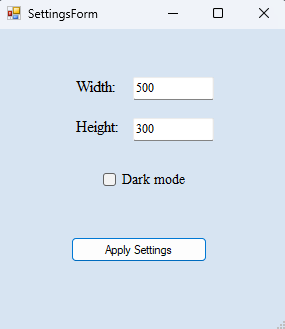 WinForms application configuration form