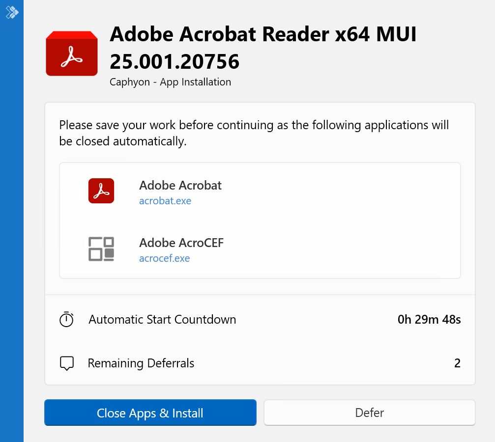 Adobe Acrobat Reader app install message Adobe Acrobat Reader app install message