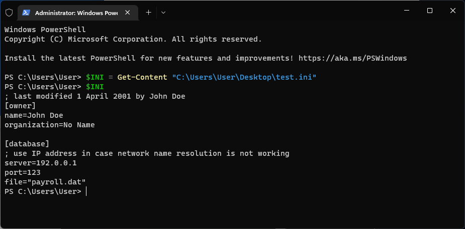 Get-Content cmdlet to read INI files with PowerShell