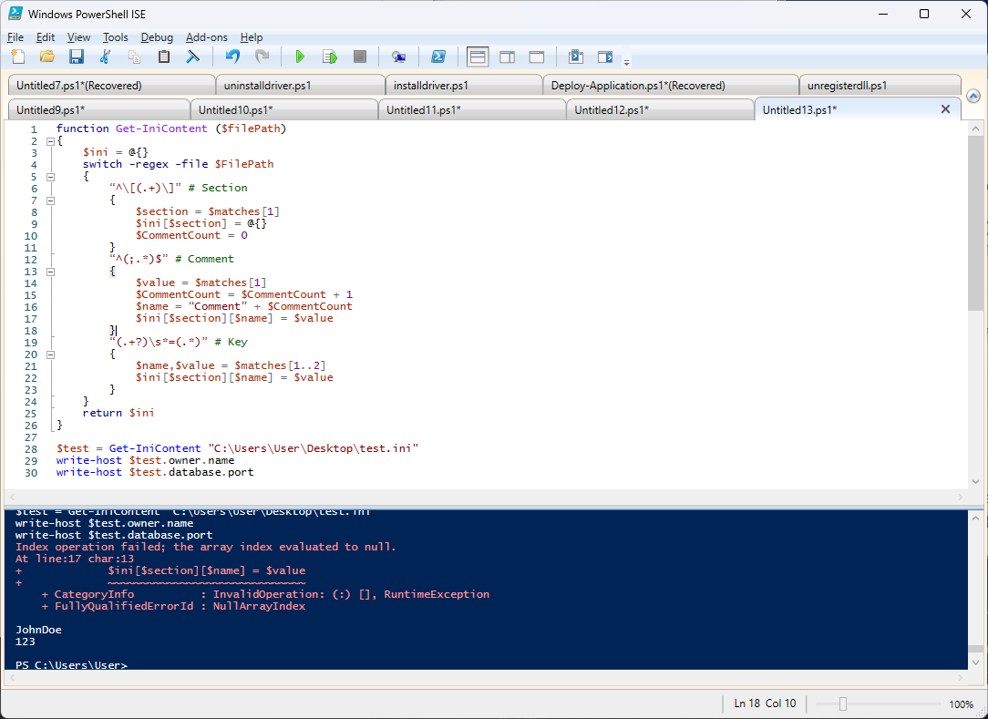 PowerShell script to read all INI files