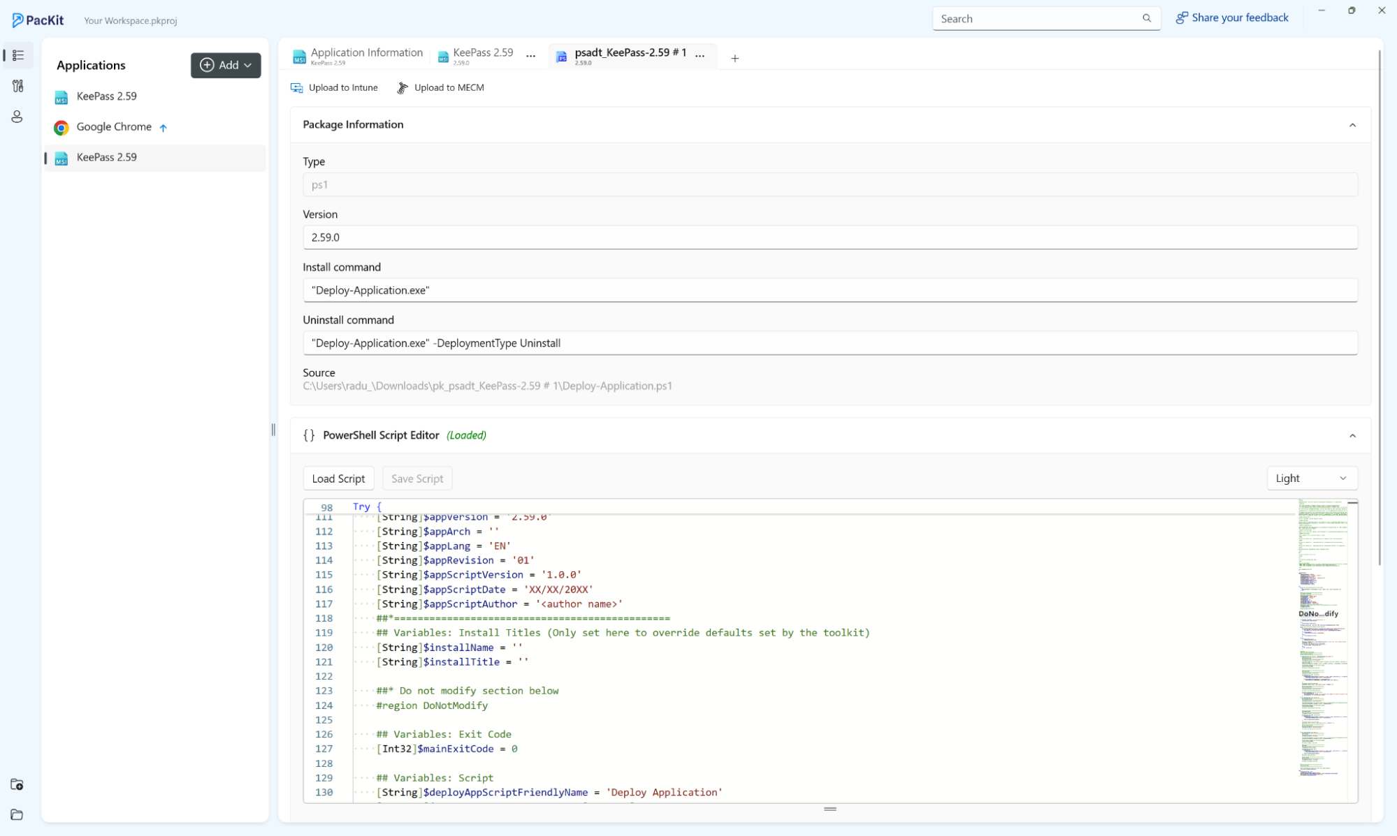 Edit PS script in PacKit editor