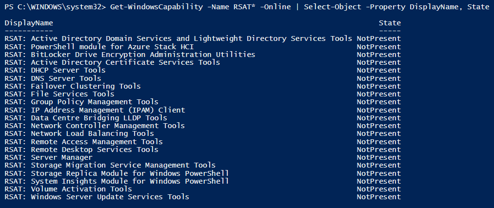 List of Non installed RSAT features List of Non installed RSAT features