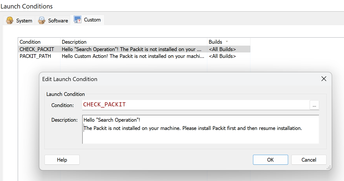 Custom Launch Conditions