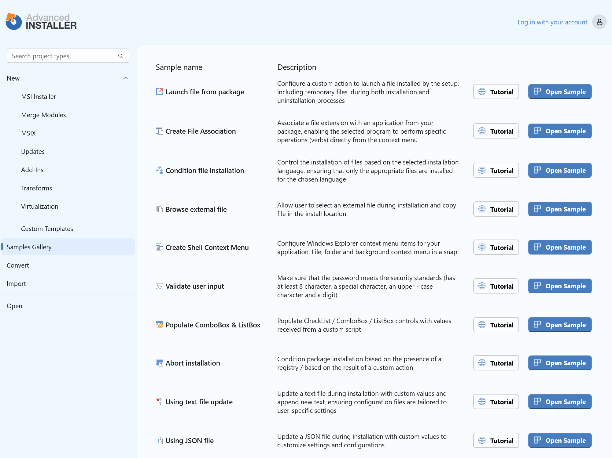 Samples Gallery Start Page