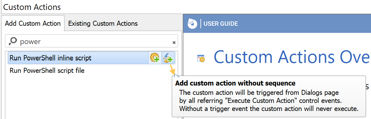 add custom action without sequence