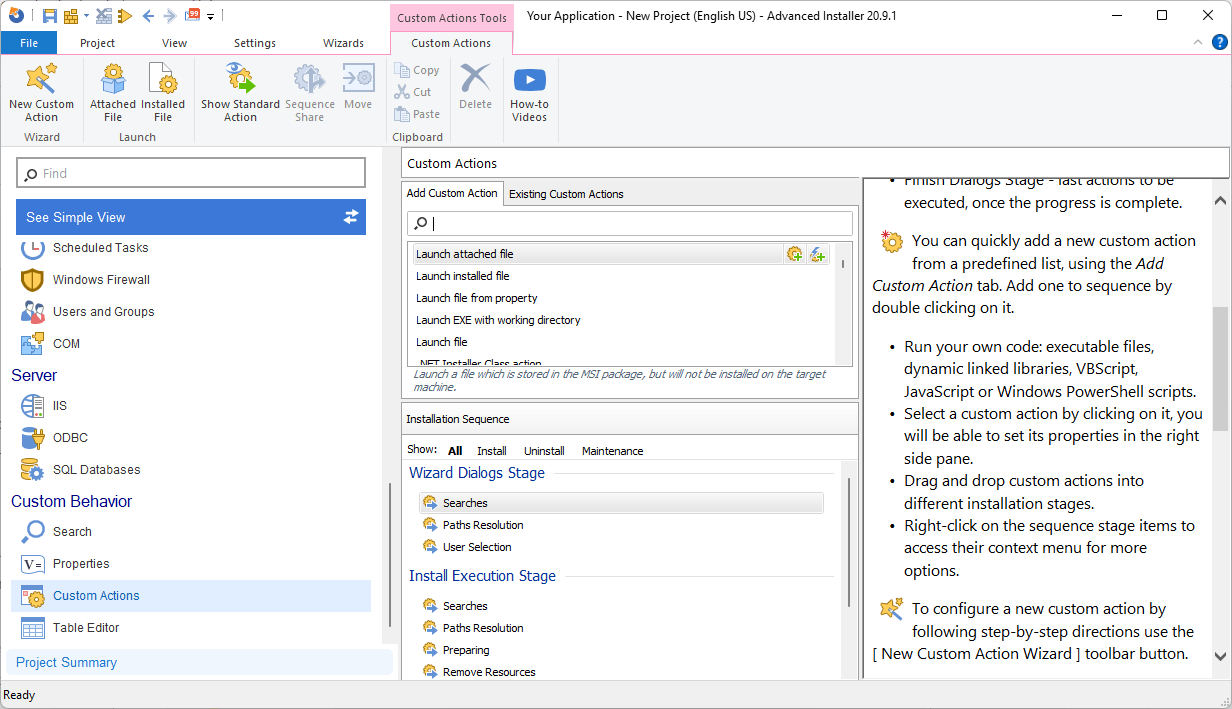 Add package custom actions