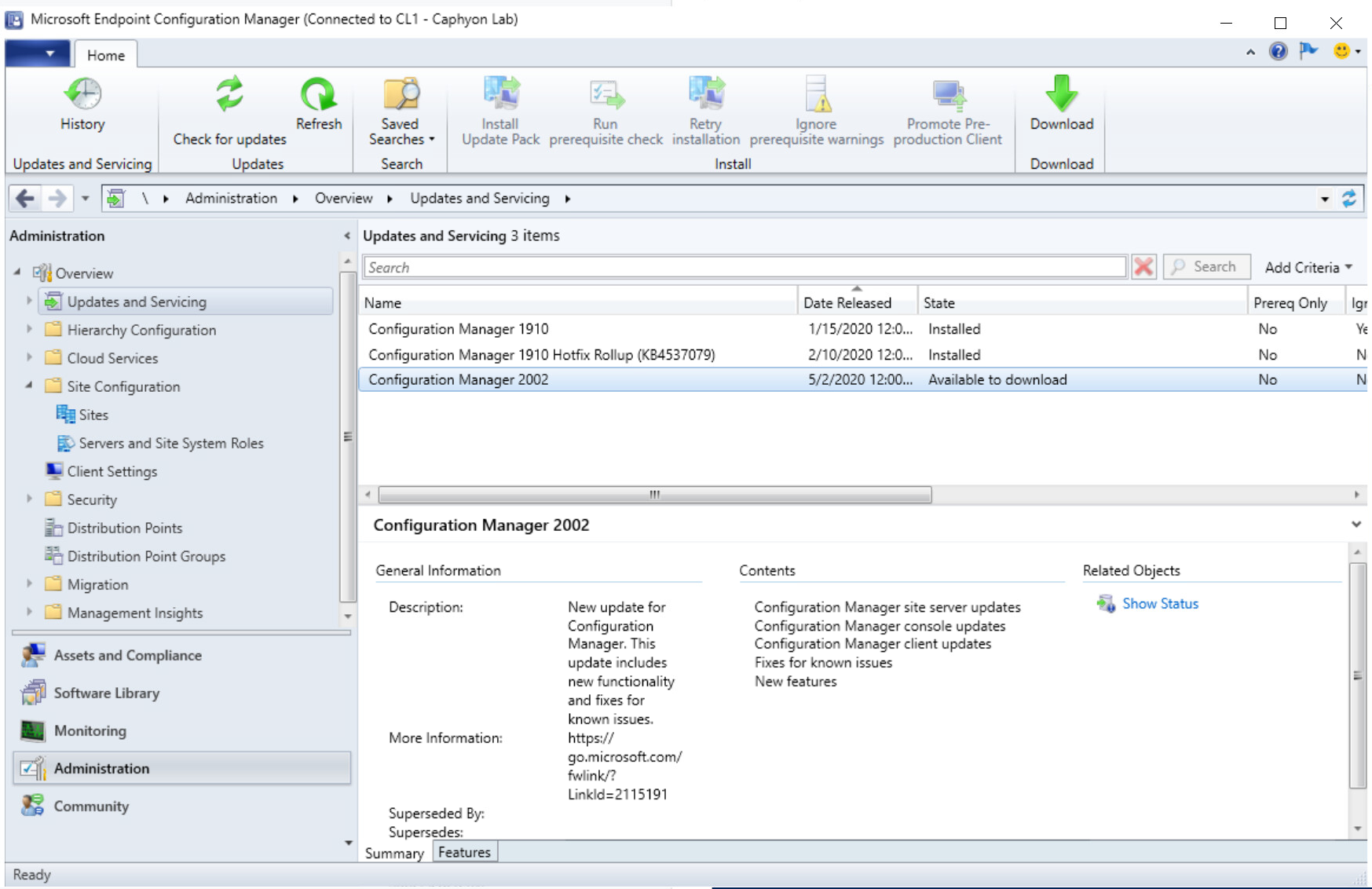 Config mgr download update