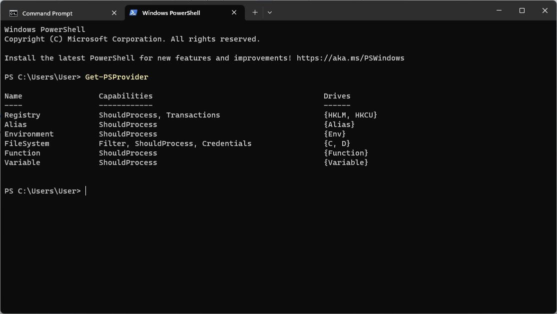 Get-PSProvider in Windows PowerShell