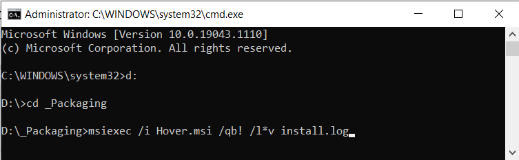 Command line for MSI silent installation