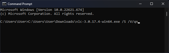 Running the Silent Installation of the VLC EXE in CMD