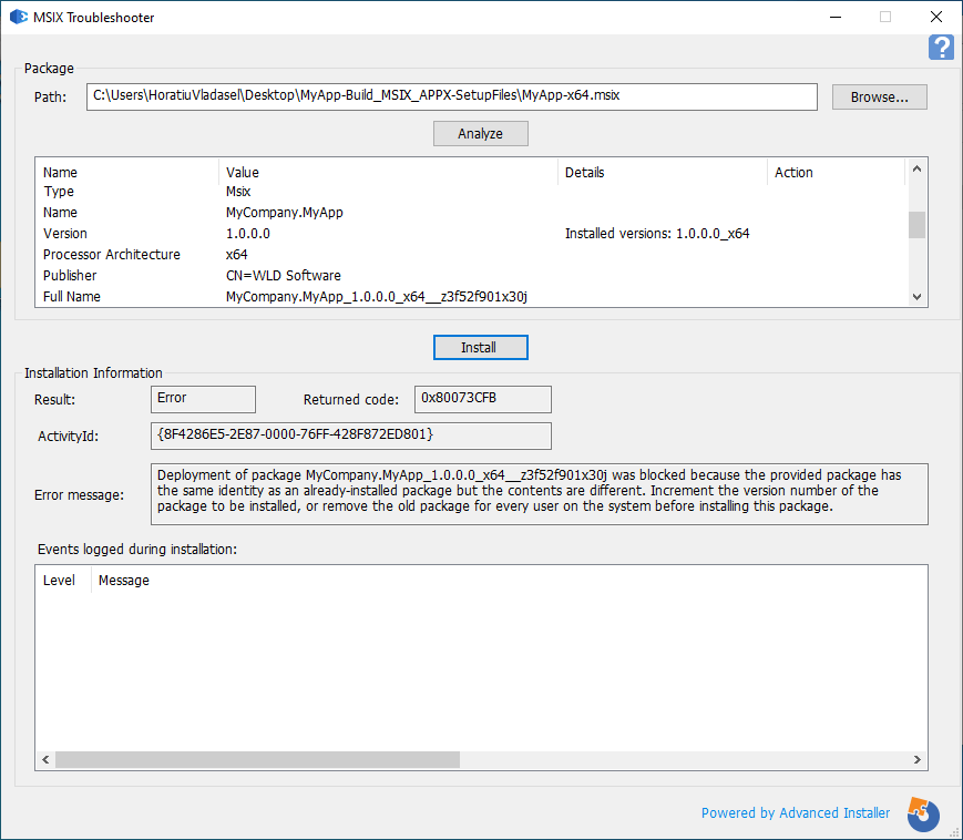 MSIX Error - package with same identity is already installed (0x80073CFB)